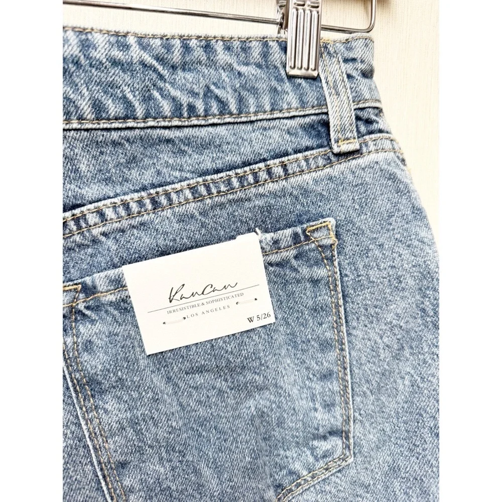 NWT Kancan Medium Wash High Rise Distressed Denim Shorts, Size 26